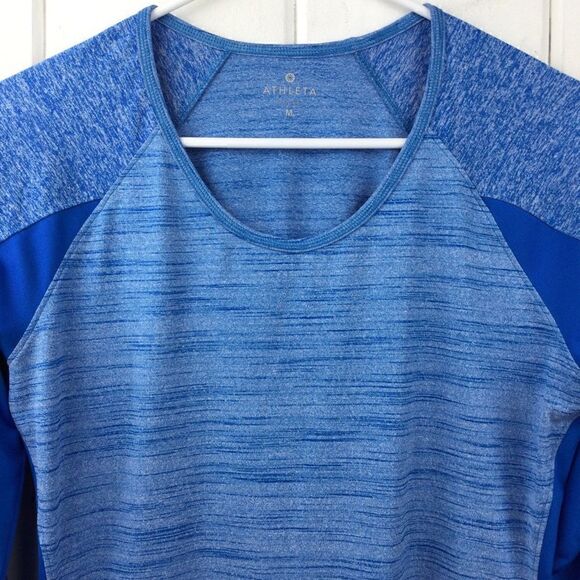 Athleta Running Wild Heathered Blue Long Sleeve Top, Size Medium, Crew Neck - Picture 3 of 9